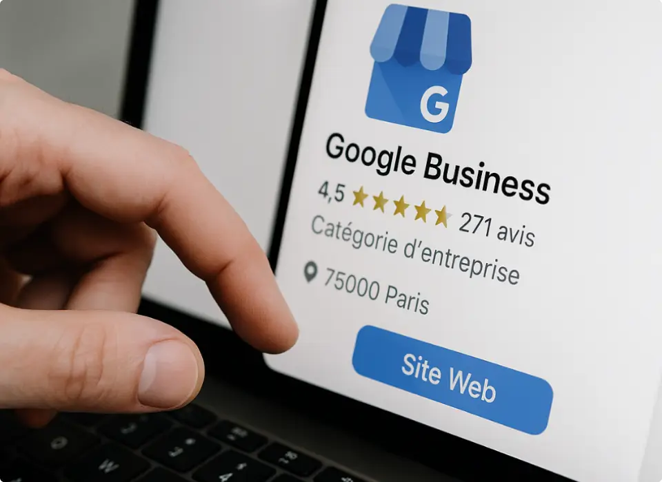 Référencement de site internet - Fiche Google Business affichée sur un écran, utilisée pour l’amélioration de la visibilité locale à Épinal.