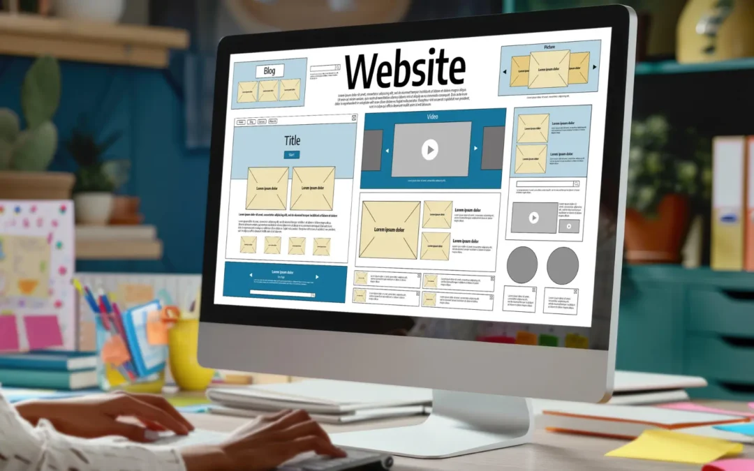 Personne travaillant sur la création de site internet professionnel affichée sur un écran d’ordinateur