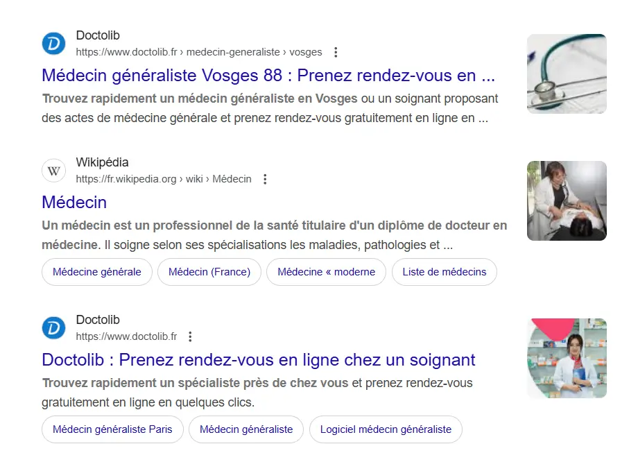 page internet affichant les résultats d'un moteur de recherche Google